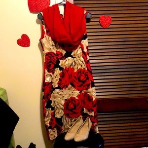 Calvin Klein dress8 red scarf 71/2 nude Bandolino